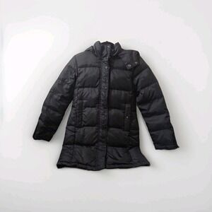 American Eagle Women's Down Puffer Coat Black Size S Long Warm Jacket Nylon